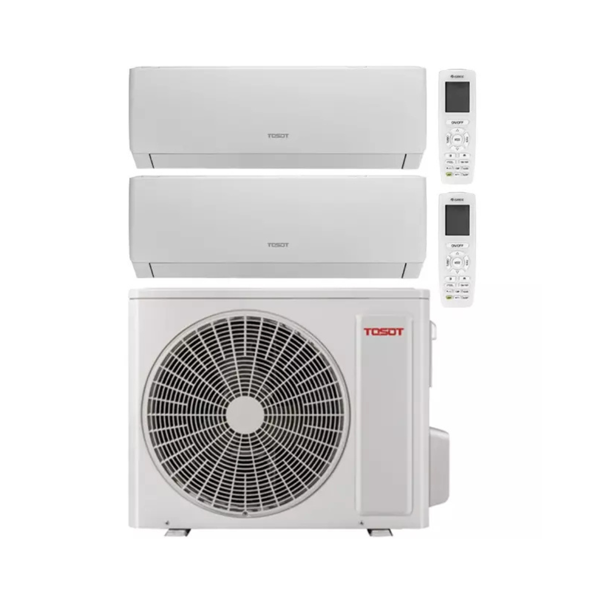 Tosot PULAR Multisplit Klimaanlage für 2 Räume mit Außengerät und zwei weißen Innengeräten