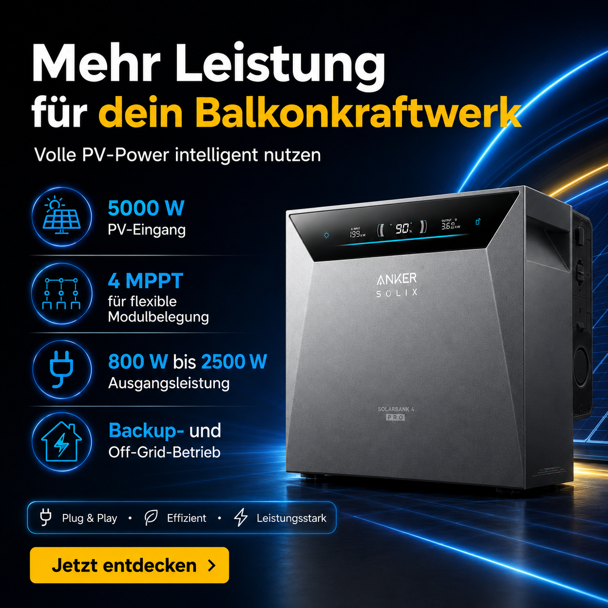 Mehr Leistung für dein Balkonkraftwerk mit 5000 W PV-Eingang und 4 MPPT