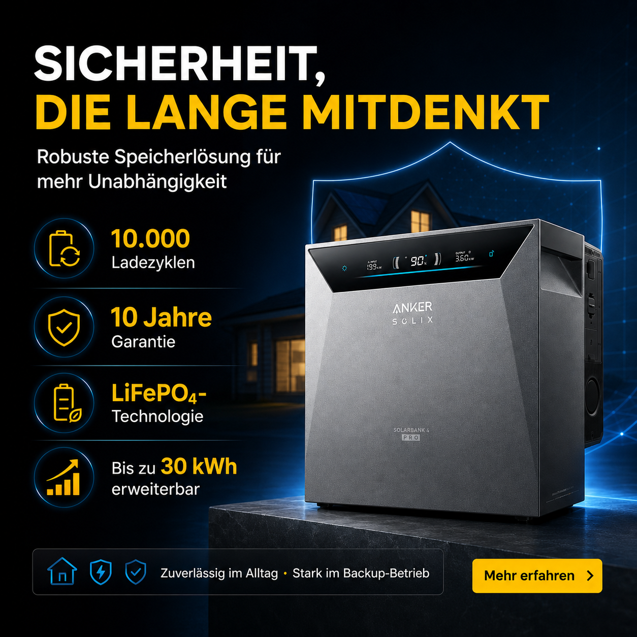 Anker SOLIX Solarbank 4 Pro mit 10000 Ladezyklen, 10 Jahren Garantie und LiFePO4-Technologie