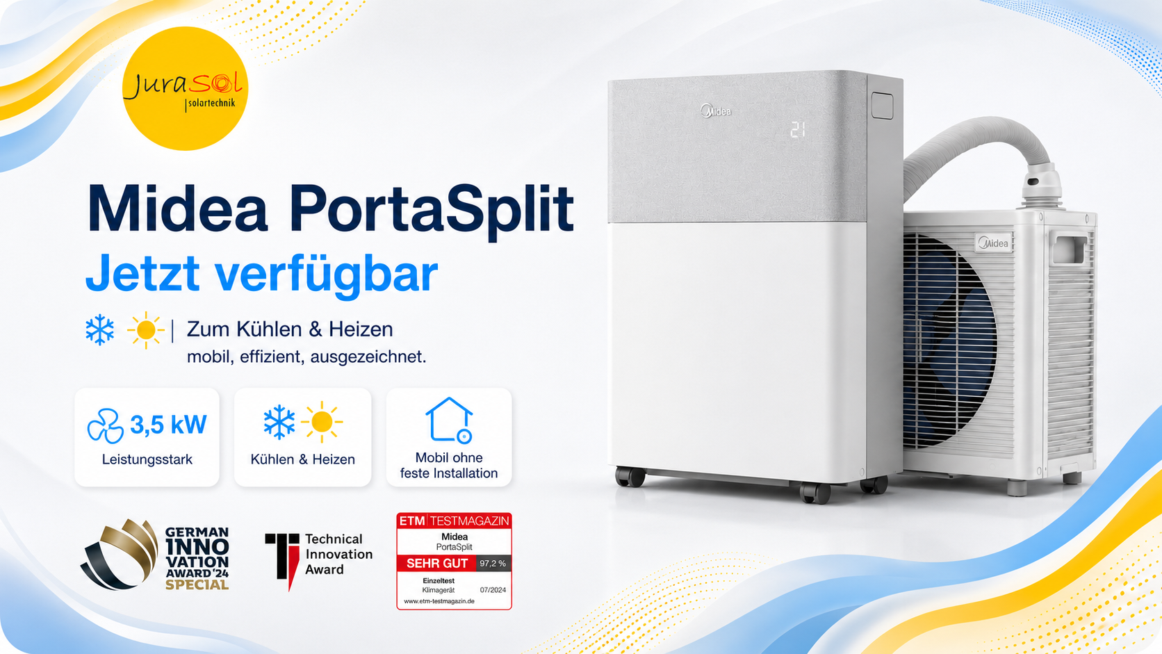 Midea PortaSplit 3,5 kW zum Kühlen und Heizen – jetzt bei JuraSol24 verfügbar