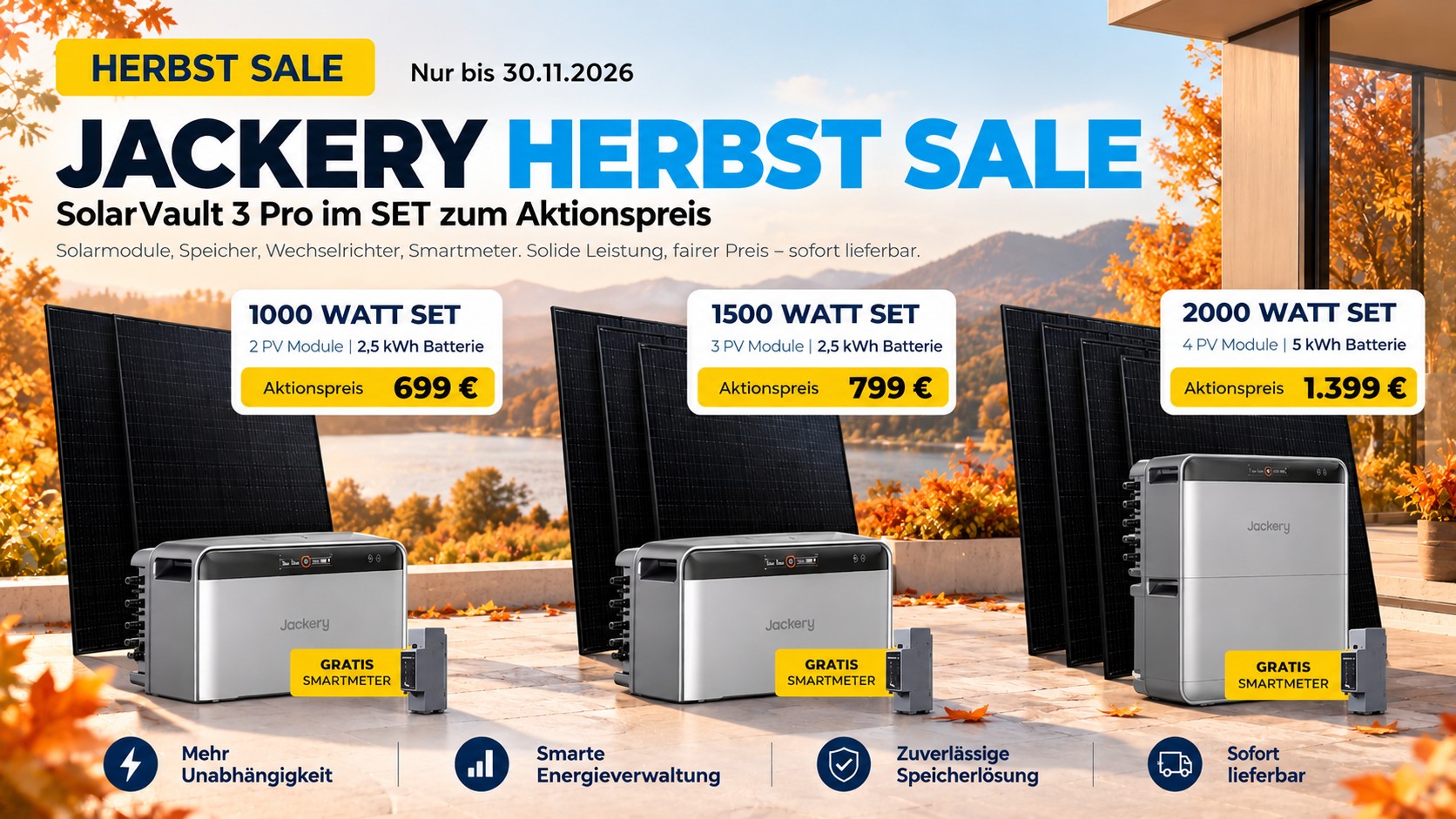 Jackery Herbst Sale bis 30.11.2026 – SolarVault 3 Pro Sets mit 1000, 1500 und 2000 Watt