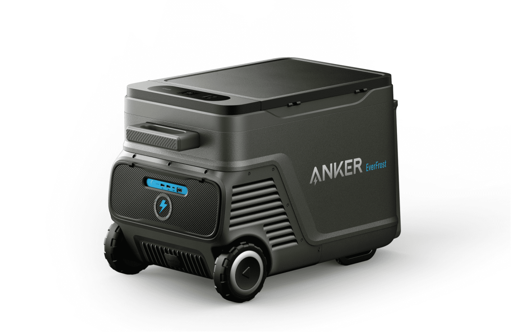 Anker EverFrost Akku-Kühlbox 40 Ansicht mit Akkufach und Rad