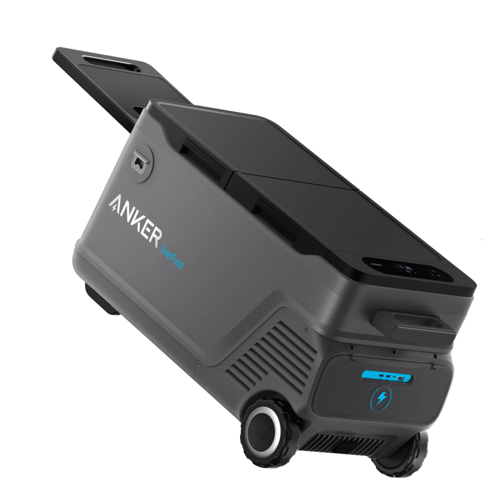 Anker EverFrost Akku-Kühlbox 50 Ansicht mit Akkufach und Rad