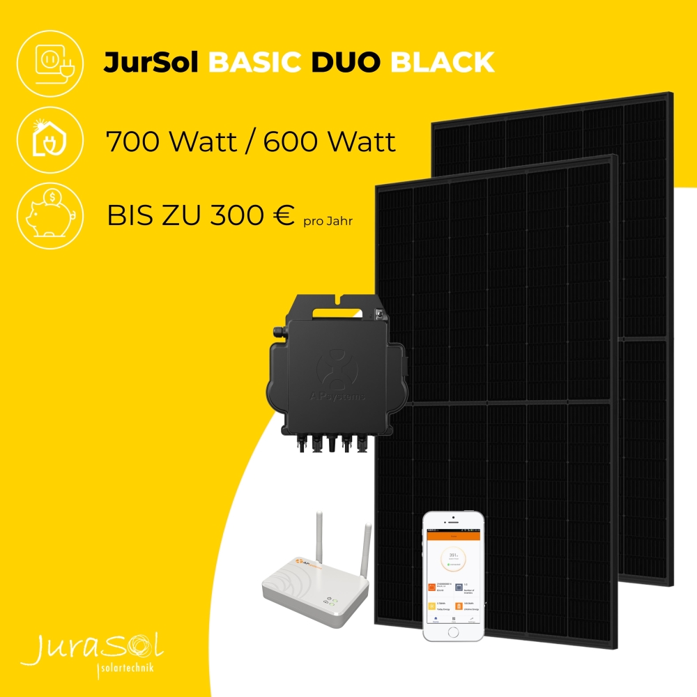 JurSol BASIC DUO BLACK 700 Watt Balkonkraftwerk