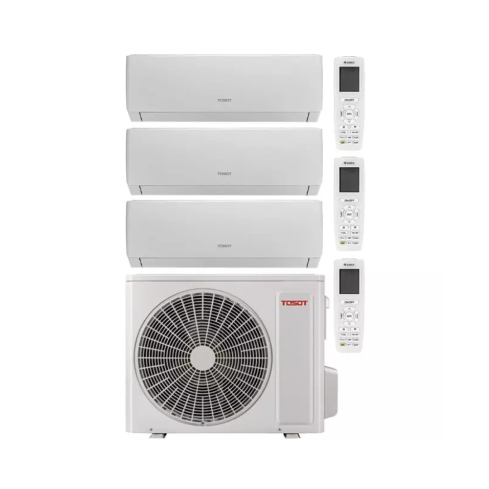 Preview: Tosot PULAR Multisplit Klimaanlage 3 Räume Set mit Außengerät und drei weißen Innengeräten