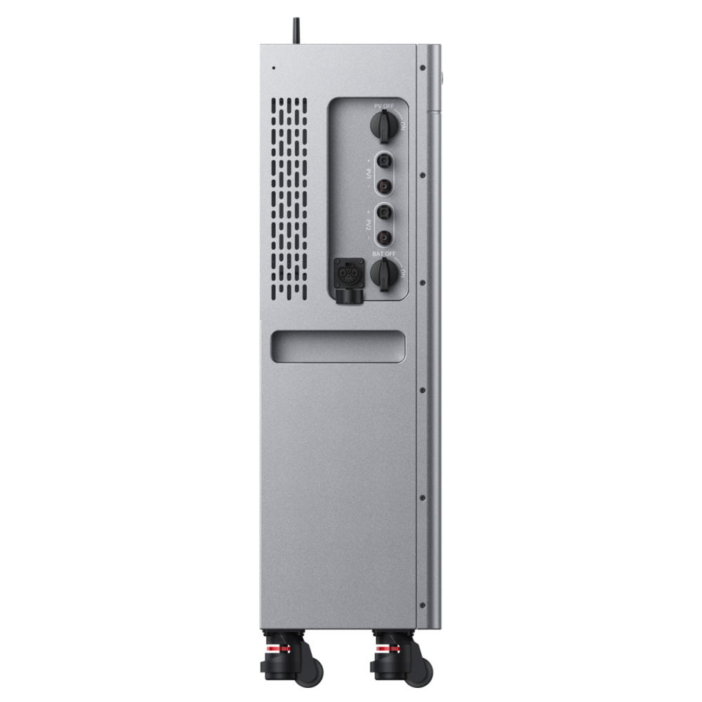 Anschlussfeld des Zendure SolarFlow 4000 Mix Pro mit PV1, PV2, PV- und Batterie-Trennschalter