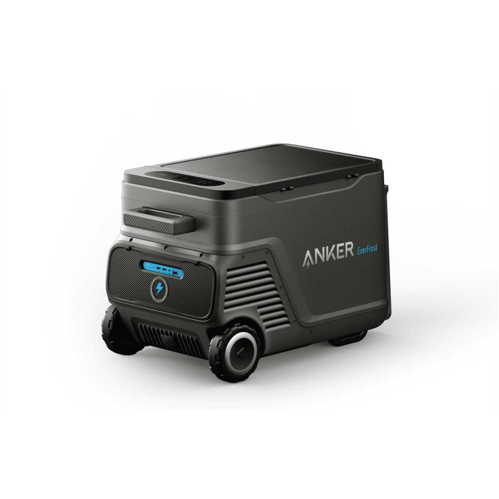 Anker EverFrost Akku-Kühlbox 30 Ansicht mit Akkufach und Rad