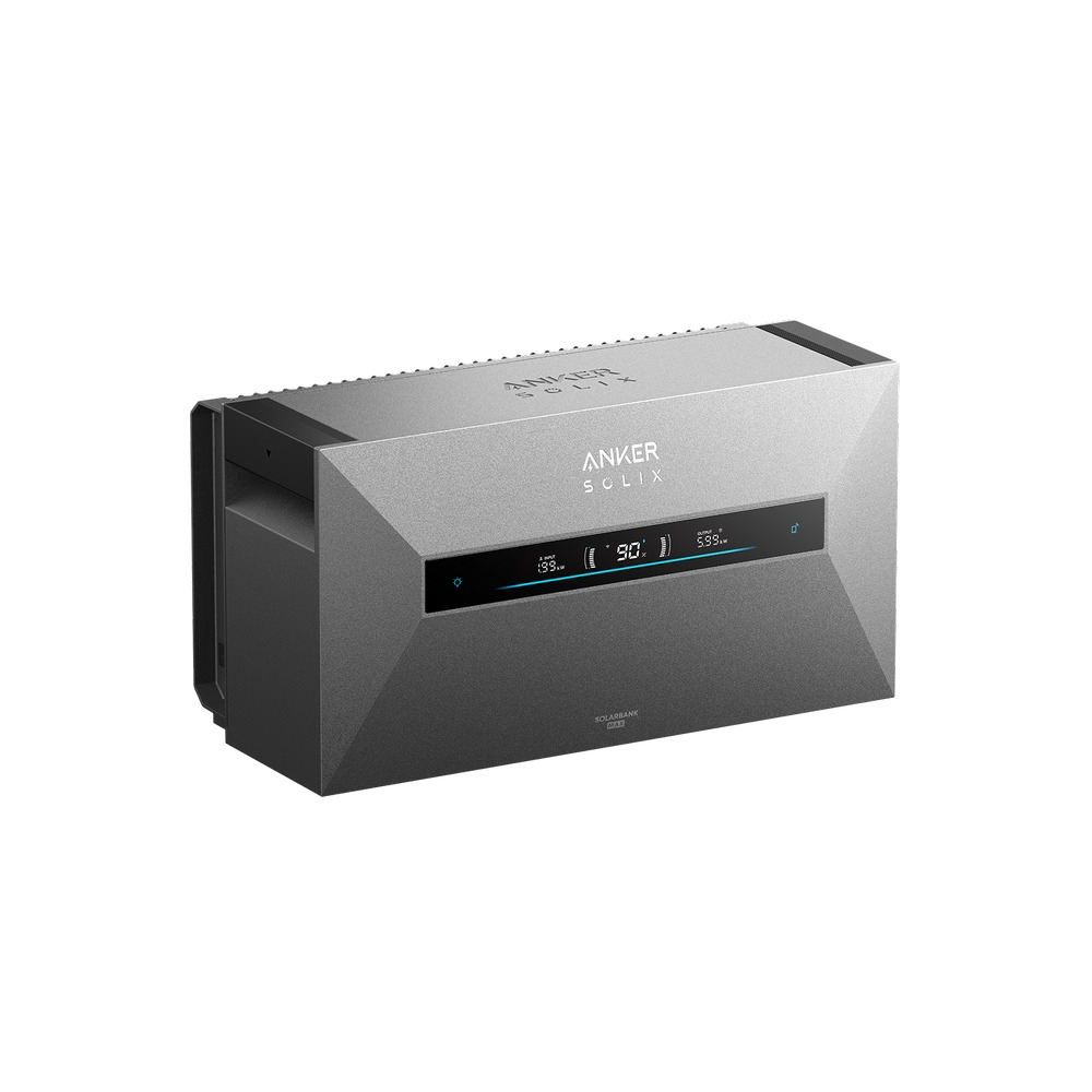 Preview: Anker SOLIX Solarbank Max AC, Dreiviertelansicht von vorn rechts mit Statusdisplay