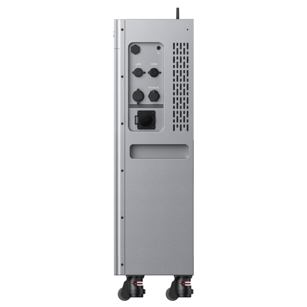 Anschlussfeld des Zendure SolarFlow 4000 Mix Pro mit LAN, COM, PV-IN AC und Notstromsteckdose