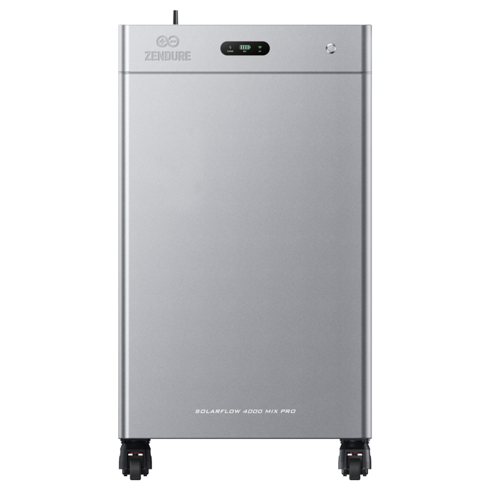 Zendure SolarFlow 4000 Mix Pro Frontansicht mit Statusanzeige und Lenkrollen