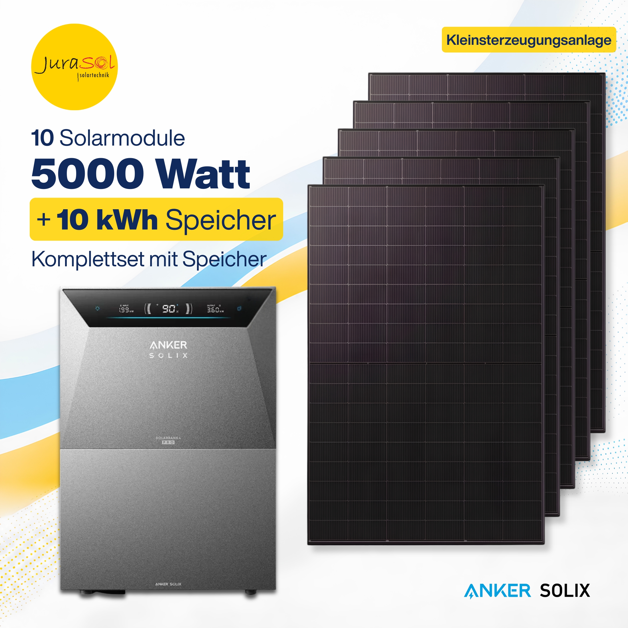 Anker SOLIX Solarbank 4 E5000 Pro Komplettset mit 10 Modulen und Speicher