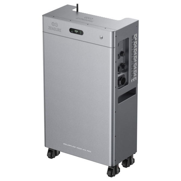 Zendure SolarFlow 4000 Mix Pro von der Seite mit Anschlussbereich und Griffmulde