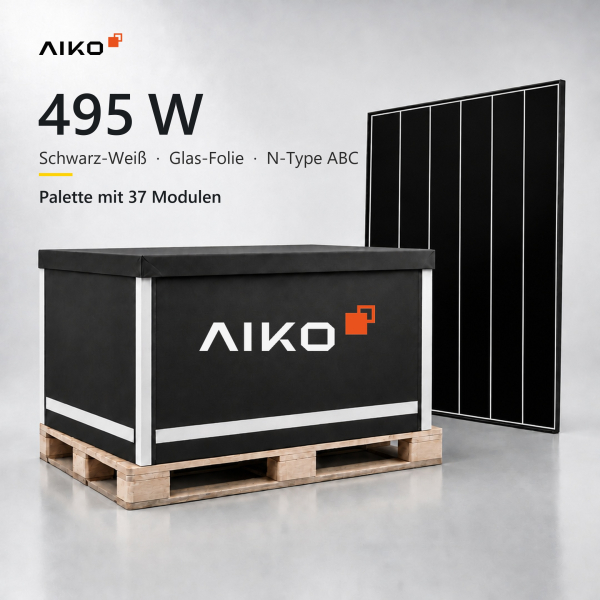 Aiko 495 W Glas-Folie Schwarz-Weiss Solarmodul Palette 37 Stück
