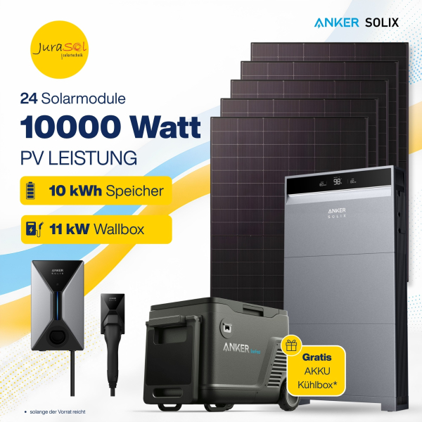 Anker SOLIX X1 Komplettset mit 24 Solarmodulen, 10 kWh Speicher und 11 kW Wallbox